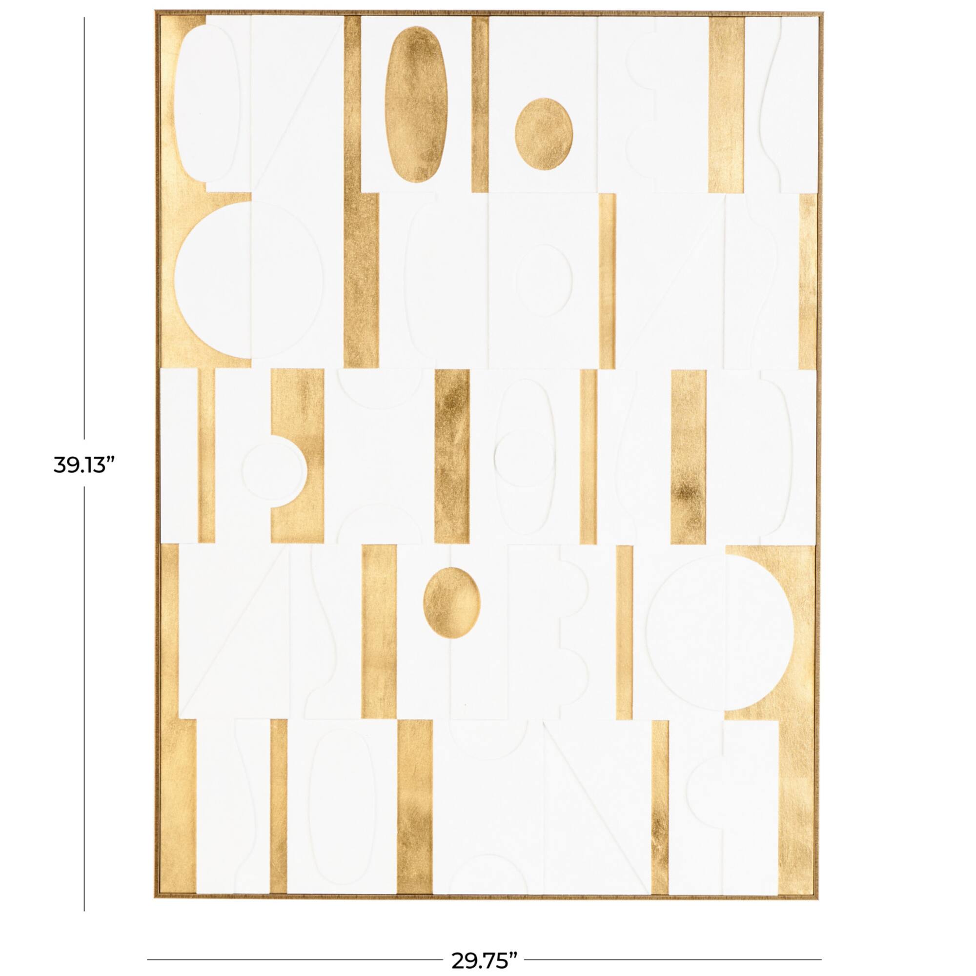 30" x 39" White Wooden Abstract Geometric Shape Framed Wall Art with Gold Accents